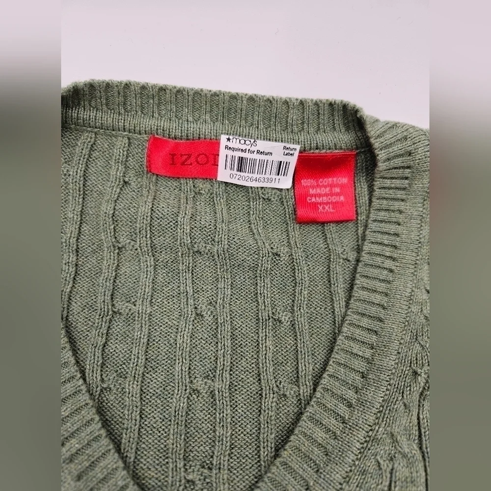 NEW IZOD GREEN Pullover 100% Cotton Cable Knit Sweater Mens Sz XXL